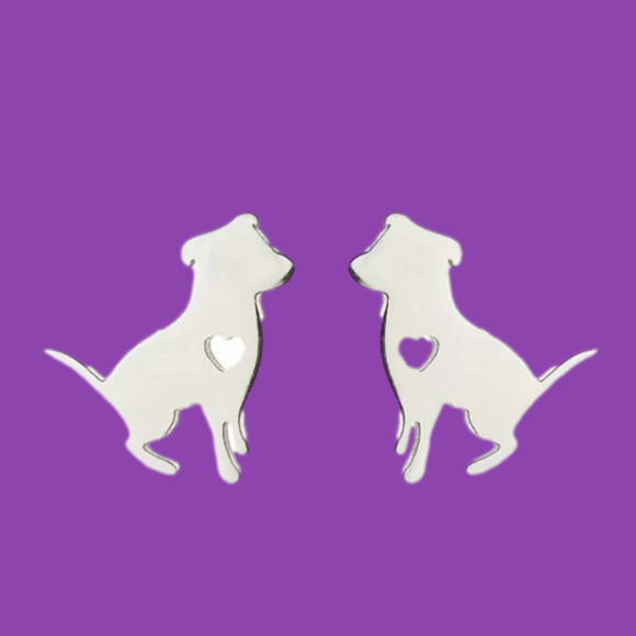 Dog Pitbull and Heart Stainless Steel Stud Earrings #812 (Color: black) - Picture 5 of 10